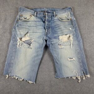 Levi's 501 Original Fit Denim Shorts Mens‎ 34 Light Blue Distressed Raw Hem